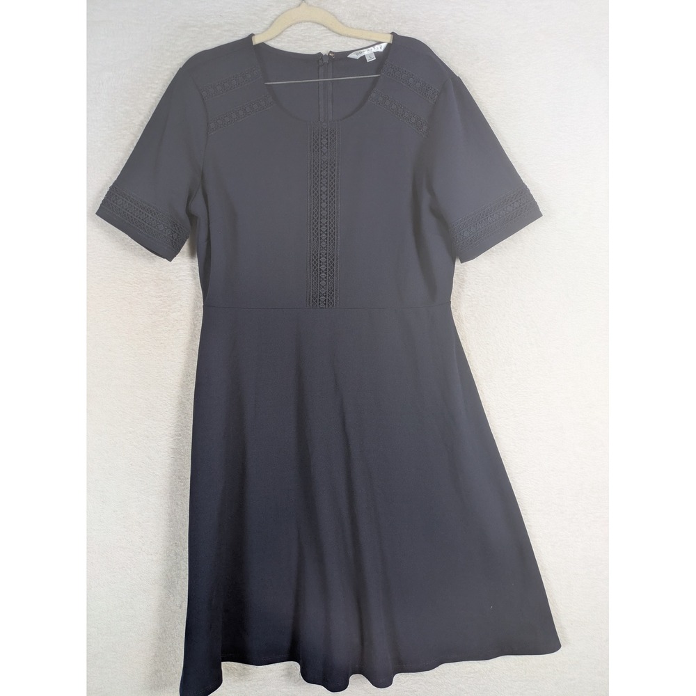 Downeast Dress Women's Large Navy Blue Crochet Lace Trim Fit & Flare